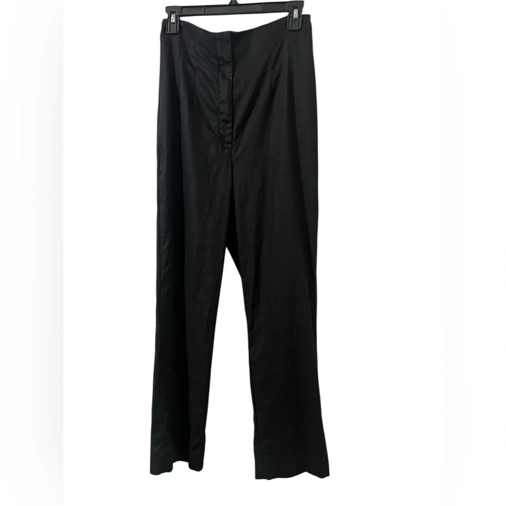 Reformation 100% Linen Pants Women’s 6 Black Straight Leg High Rise Pleated Zip